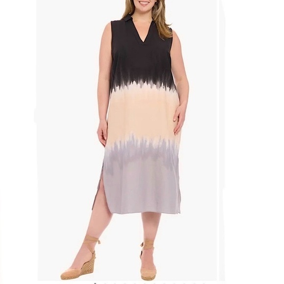 NEW London Times linen-blend collared sleeveless shift dress - Picture 3 of 7